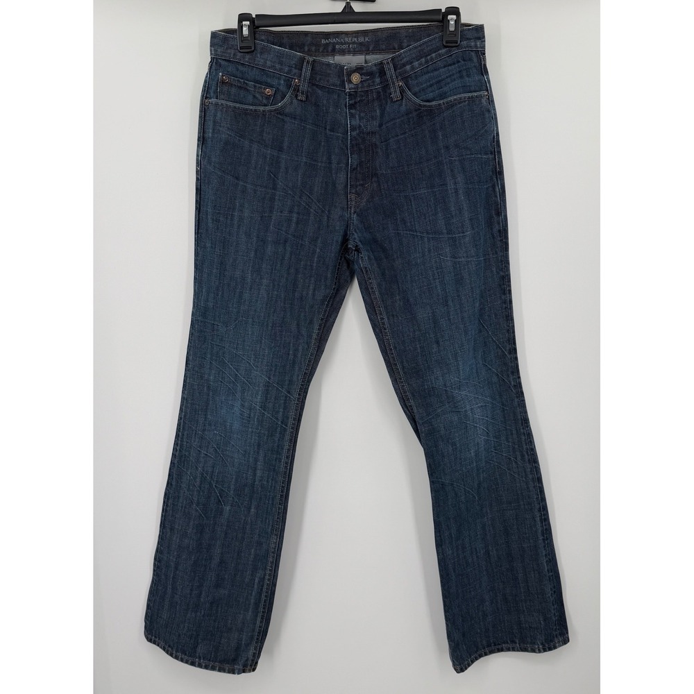Banana Republic Mens Boot Fit Jeans Dark Wash Whiskered Denim 35x32